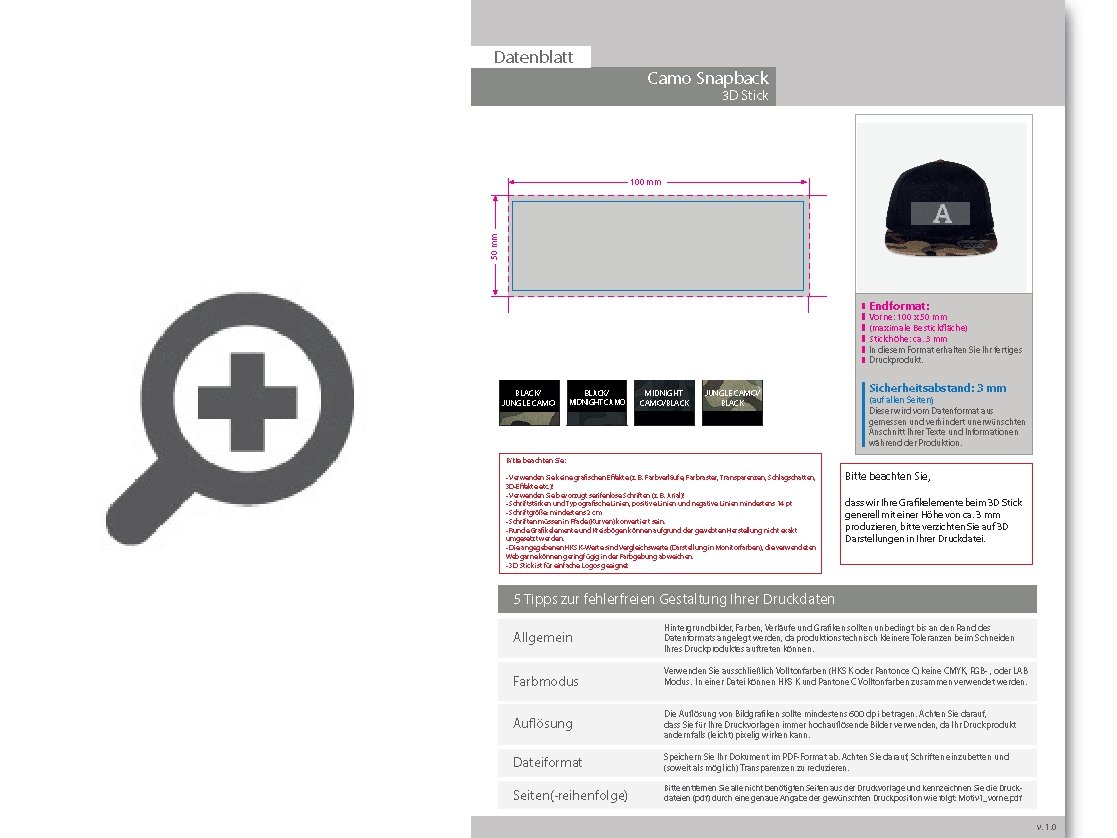 Product Bild camo_snapback_cap__mit_einer_stickposition_(vorne_mittig)